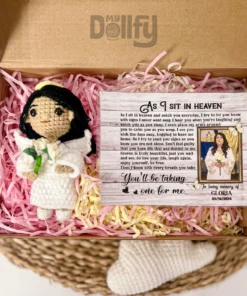 Personalized Crochet Doll with Photo Card "As I Sit In Heaven"